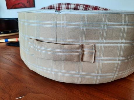 Hand sewing the main handle for my bodhran bag