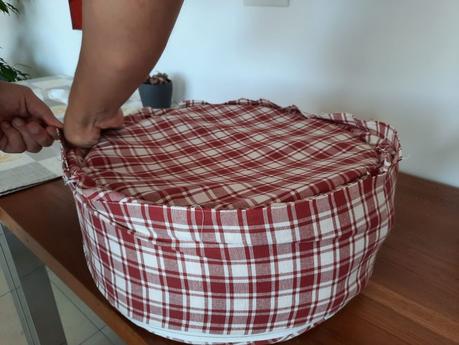 Hand-sewing the lining closed to finish the construction of my bodhran bag
