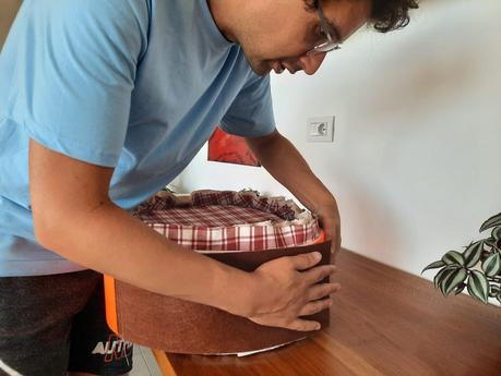 Inserting the padding in the wrapping ring of my bodhran bag