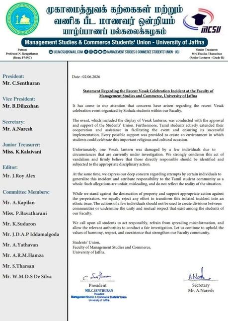Jaffna Students’ Union condemns Vesak lantern vandalism Jaffna Students’ Union condemns Vesak lantern vandalism