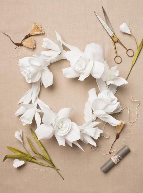 Paper flower crown in white roses
