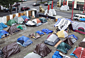 ObamaVille? During the Great Recession (and possibly during the Greater Depression) homeless people are pitching tents. [courtesy Google Images]