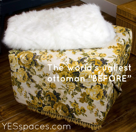 fur before1 DIY: Recover a Stylish Fur Ottoman for Under $52