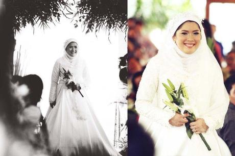 Muslim bride in white dress