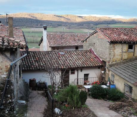 Tejados de Bernedo a la luz azul de la tarde.