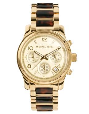 Michael Kors Tortoiseshell & Gold Chronograph Watch