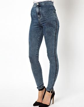 ASOS Rivington High Waist Denim Jeggings in Mid Acid Wash