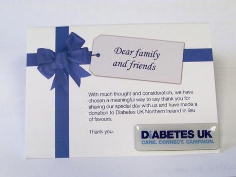 Charitable wedding favour to Diabetes institution