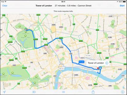 The Maps app will find a route for you to follow.