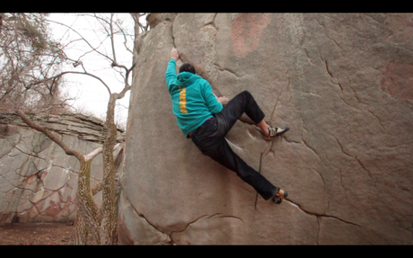 A screencapture of one of the dozens of video clips of myself hitting the hold and falling.