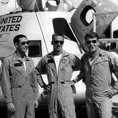 Apollo 7 crew Donn Eisele, Walter Cunningham, and Wally Schirra - courtesy Larry Hobson