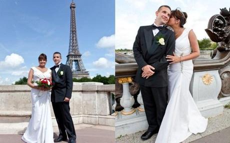 Married couple in front of Eiffel tower