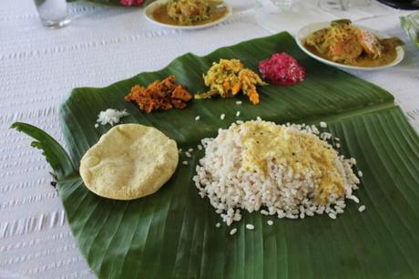 Indian wedding meal served on banana leaf
