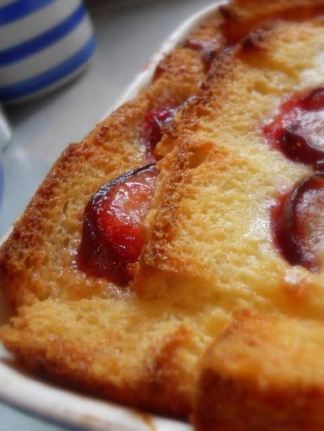 A delicious Plum Bread and Butter Pudding