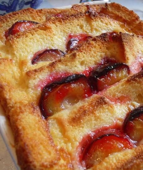 A delicious Plum Bread and Butter Pudding