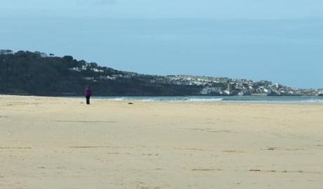 Porth Kidney Sands, looking west, with St Ives in the distance (photo: Amanda Scott)