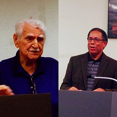 Larry Chimbole, left, (the first mayor of Palmdale) and Fred Thompson, right, (recently elected to the Palmdale City Council)