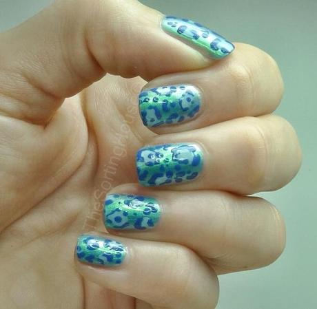 Blue Green Mermaid Leopard Print Nail Art