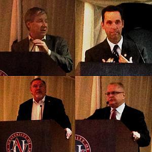 Speakers at the AVBizPro event included (clockwise from top left) Board of Equalization Member George Runner, State Senator Steve Knight, Palmdale Mayor Pro Tem Tom Lackey, and Lancaster Vice Mayor Marvin Crist.