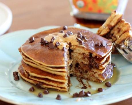Banana, Peanut Butter & Chocolate Chip Protein Pancakes (as part of the Pancake Day Recipe Roundup!) on Bakerita.com