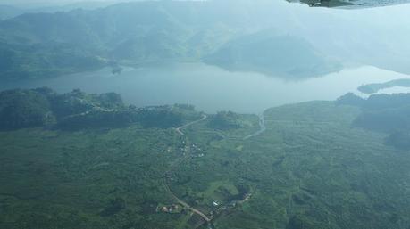 Aerial view of Lake Mutanda. Entebbe to Kisoro with Aerolink. domestic flights uganda