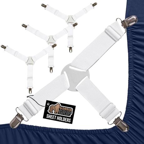 camping bedding extras gorilla grip patent pending bed sheet holders adjustable elastic fasteners with metal clips