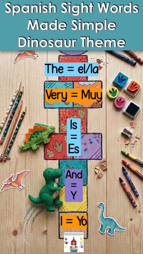 Dinosaur Theme Spanish Sight Words for Early Readers