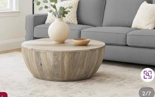 Whitewashed solid wood coffee table round