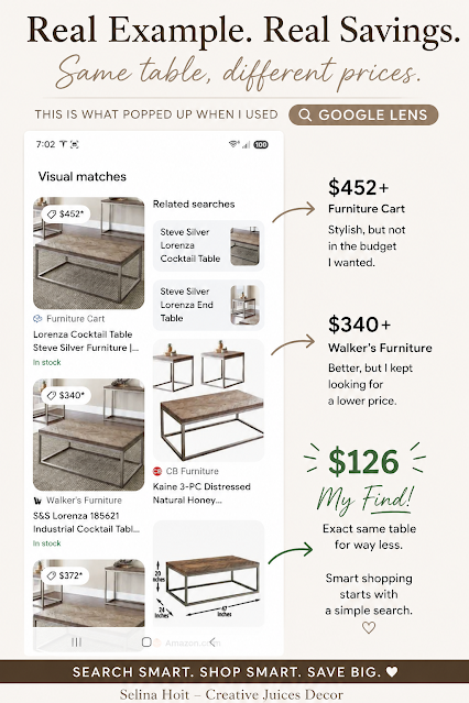 Example of using Google lens for coffee table purchases