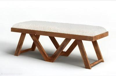 Google Lens best price textured looped natural top upholstered bench with medium toned crisscross wood legs