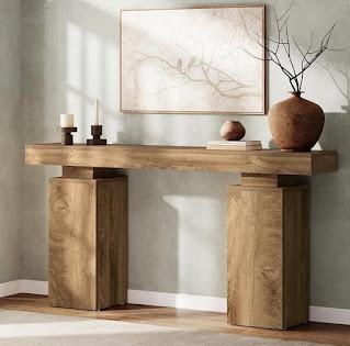 Medium wood tone unique modern transitional entry console table
