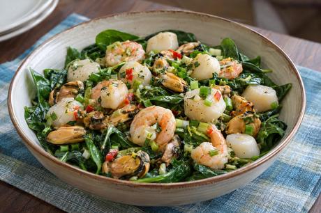 Seafood and Spinach Salad Homemade Seafood and Spinach Salad, ready to serve