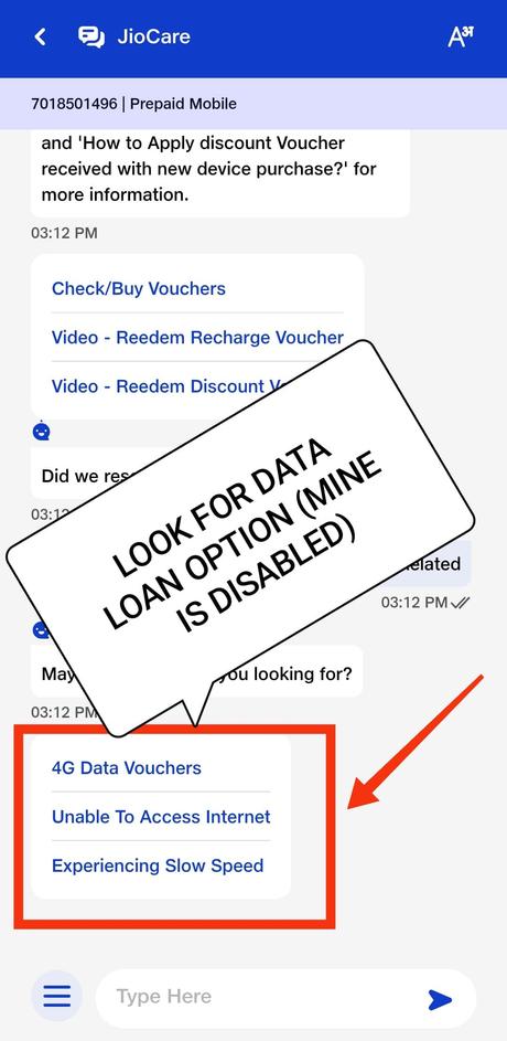 Jio Data Loan Number: How To Get Emergency Data In Jio jio loan look for data option