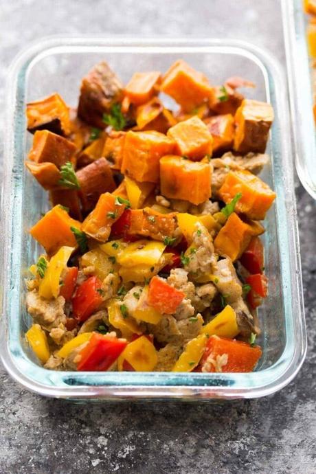 27+ Sweet Potato Recipes (Budget-Friendly) glass meal prep container with sweet potato breakfast bowl