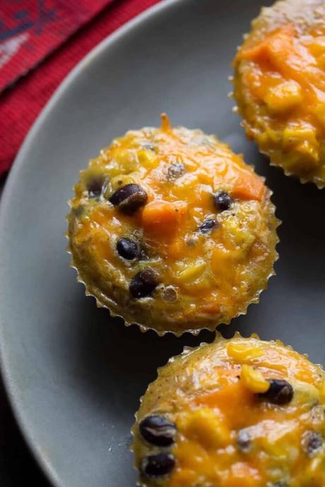 southwestern sweet potato egg muffins on gray plate