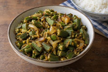 Okra (Bhindi) Stir Fry Homemade Okra (Bhindi) Stir Fry, ready to serve