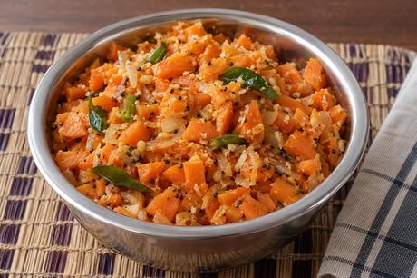 Homemade Carrot Poriyal, ready to serve