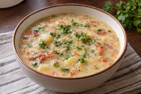 Homemade Creamy Potato Soup, ready to serve