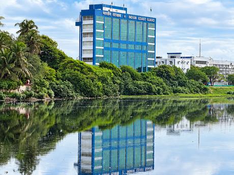 Building reflection on Coovum river, Chennai