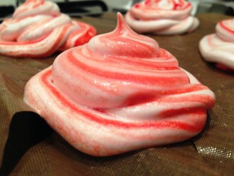 red swirl meringues recipe and method piping color stripes nests