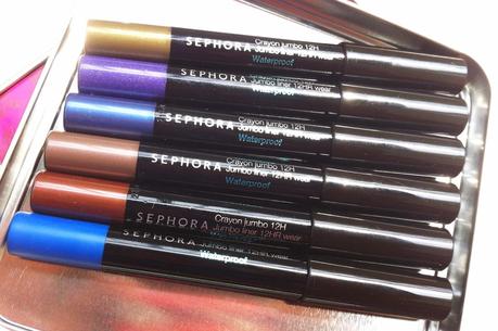 Swatches of Six Sephora 12Hr Wear Waterproof Jumbo Liners