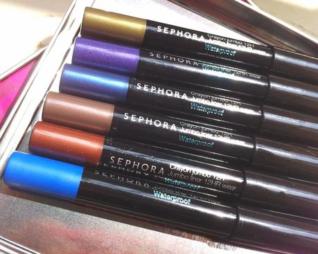 Swatches of Six Sephora 12Hr Wear Waterproof Jumbo Liners