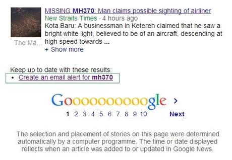 create an email alert for mh370