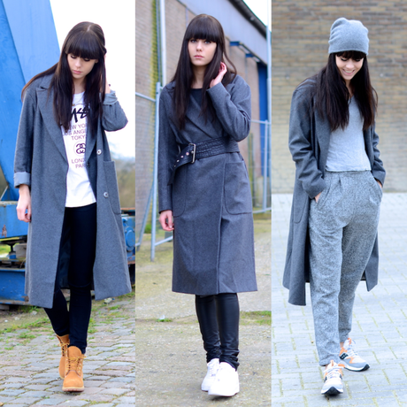 3 ways to wear long gray coat