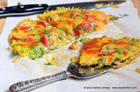~broccoli slaw tomato garlic & chives egg skillet pie~
