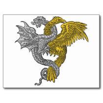 Golden eagle and silver dragon entwined