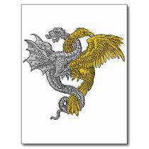 Golden eagle and silver dragon entwined