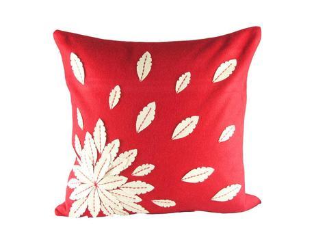 Felt Pillow Applique Flower - Red 20 x 20 in.