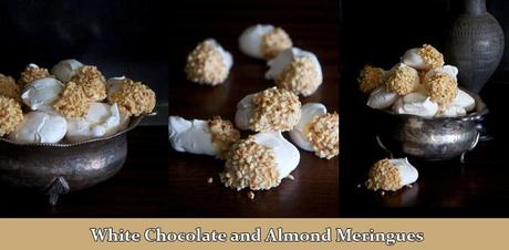 Almond and white chocolate meringues