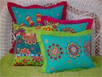Bright Bed Girls Square Turquoise Pillow with Hot Pink Flange